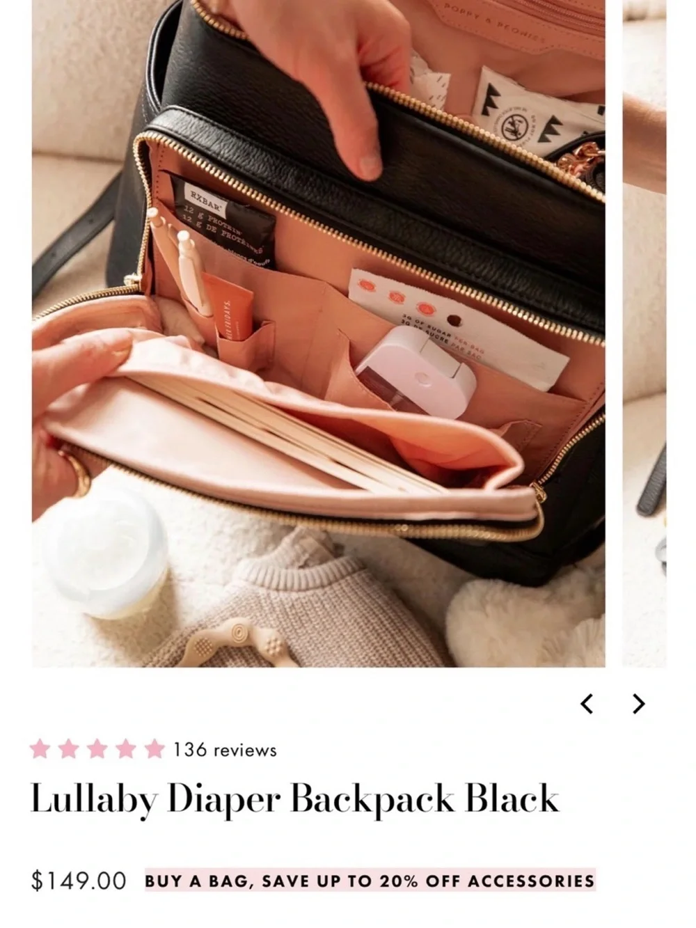Poppy & Peonies Lullaby Diaper Backpack - Black